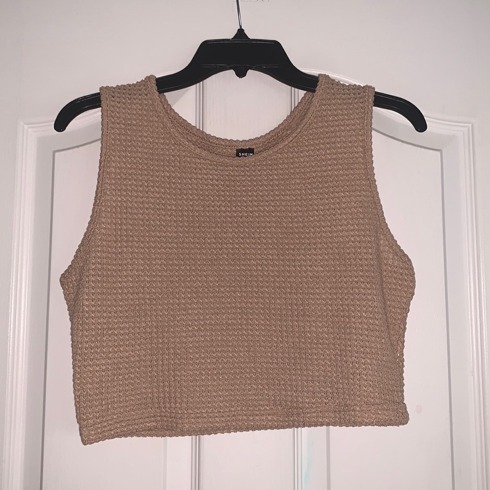 SHEIN Khaki Textured Knit Tank Top